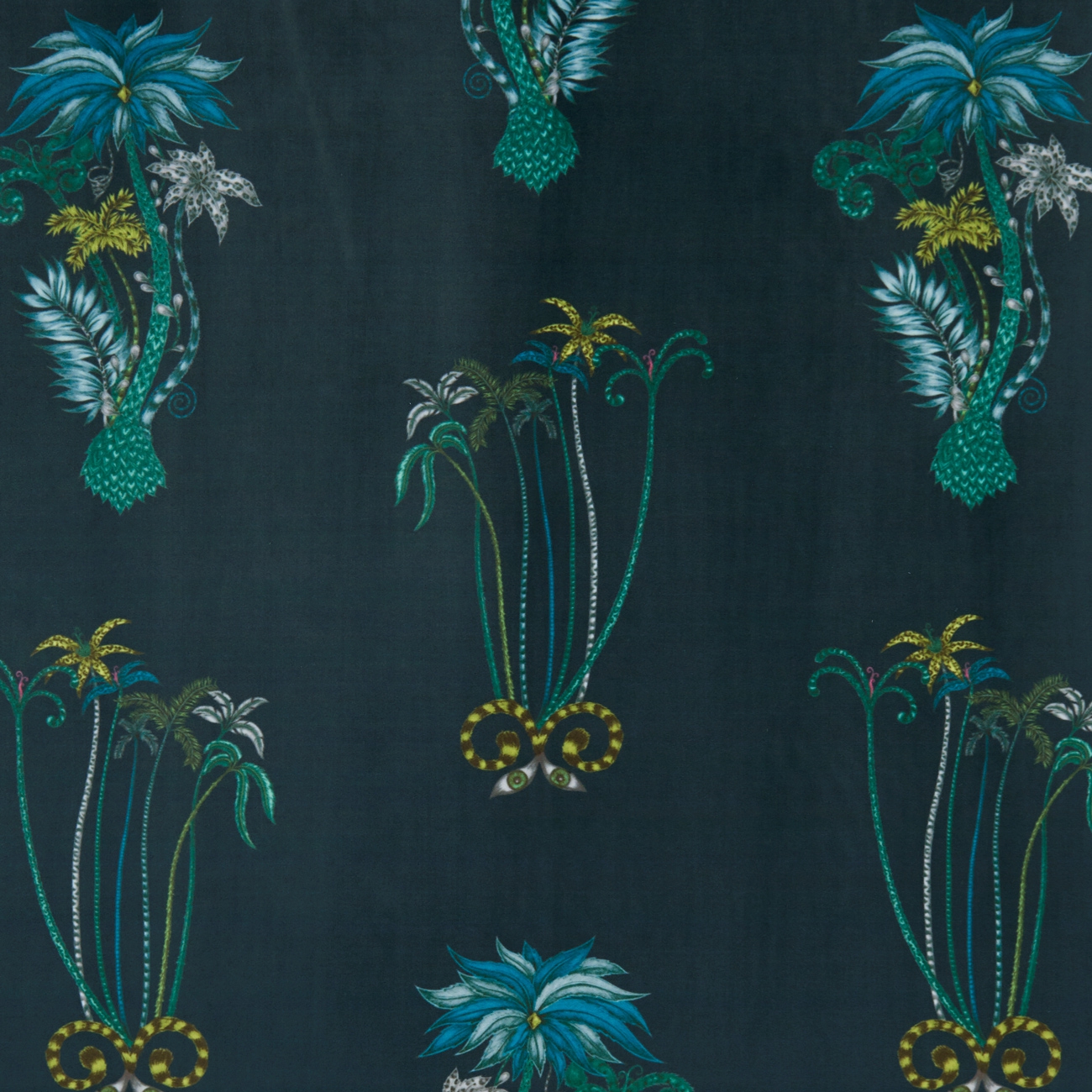 Jungle Palms Navy Velvet